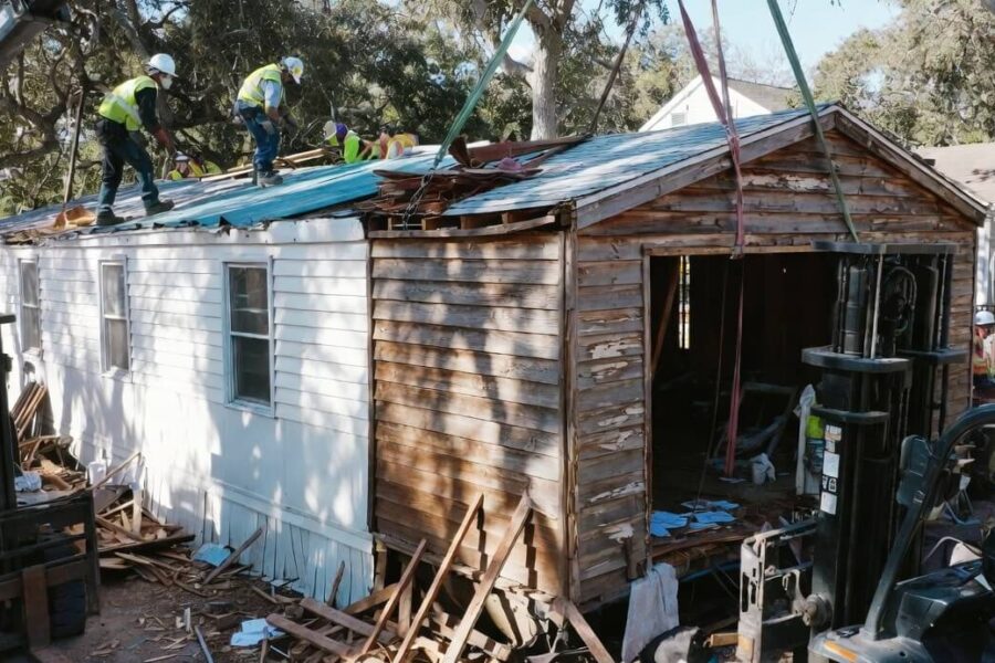removing mobile home with wood addition